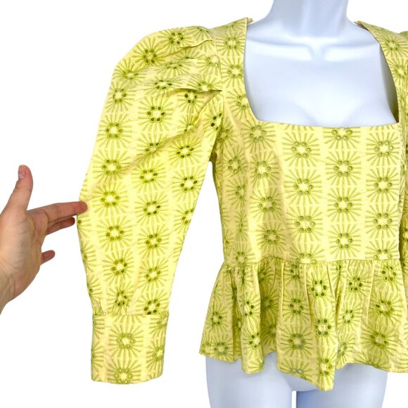 Zara Embroidered Openwork Puff Sleeve Peplum Top Size Small - Picture 4 of 13